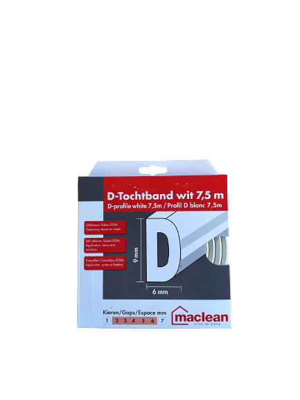 Zelfklevend Tochtband D-Profiel - Wit - 9mm x 6mm x 7,5m - Tochtstrip