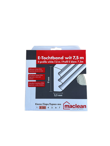 Zelfklevend Tochtband E-Profiel - Wit - 9mm x 4mm x 7,5m - Tochtstrip