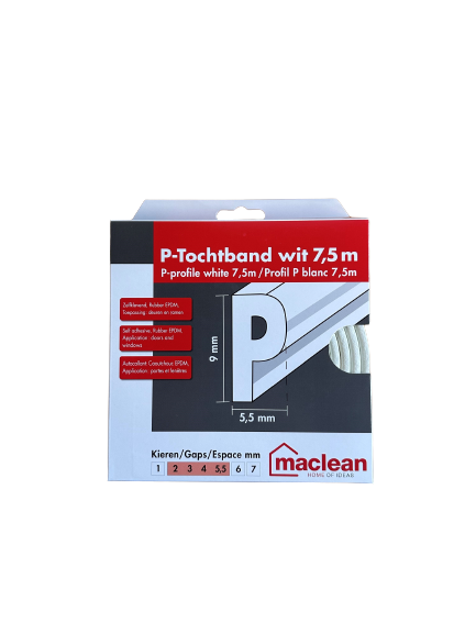 Zelfklevend Tochtband P-Profiel - Wit - 9mm x 5,5mm x 7,5m - Tochtstrip