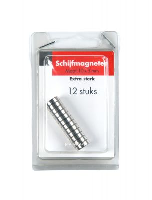 Blister mini schijfmagneet sterk 10x3mm/ 12 st