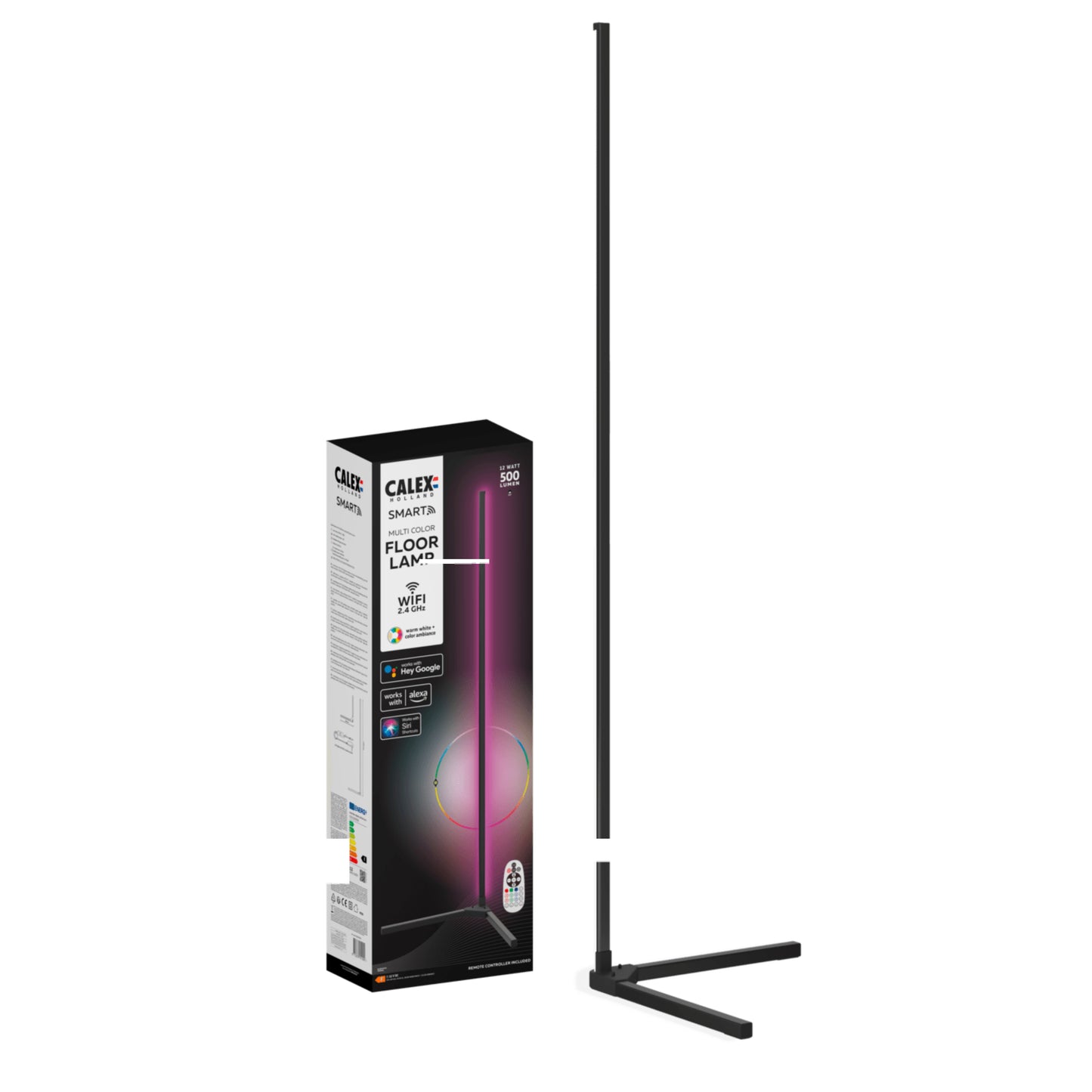 Calex Slimme LED Vloerlamp - Hoeklamp staand - Sfeerverlichting Dimbaar RGB en Wit Licht