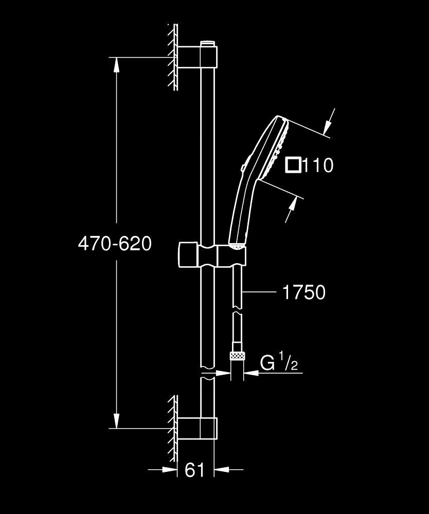 Grohe Tempesta Cube 110 Glijstangset - 2 Straalsoorten - Mat Zwart – productafbeelding 4