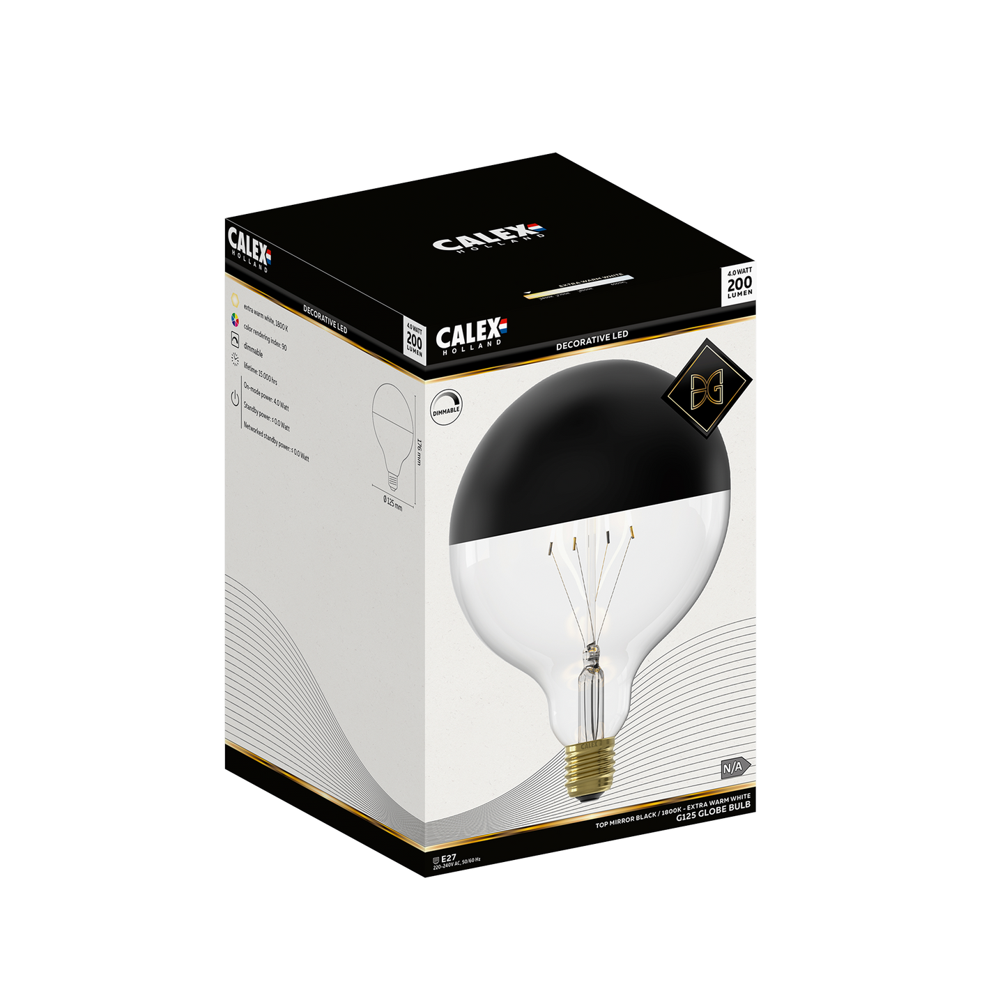 Black & Gold Calex LED Globe Zwart Ø125mm