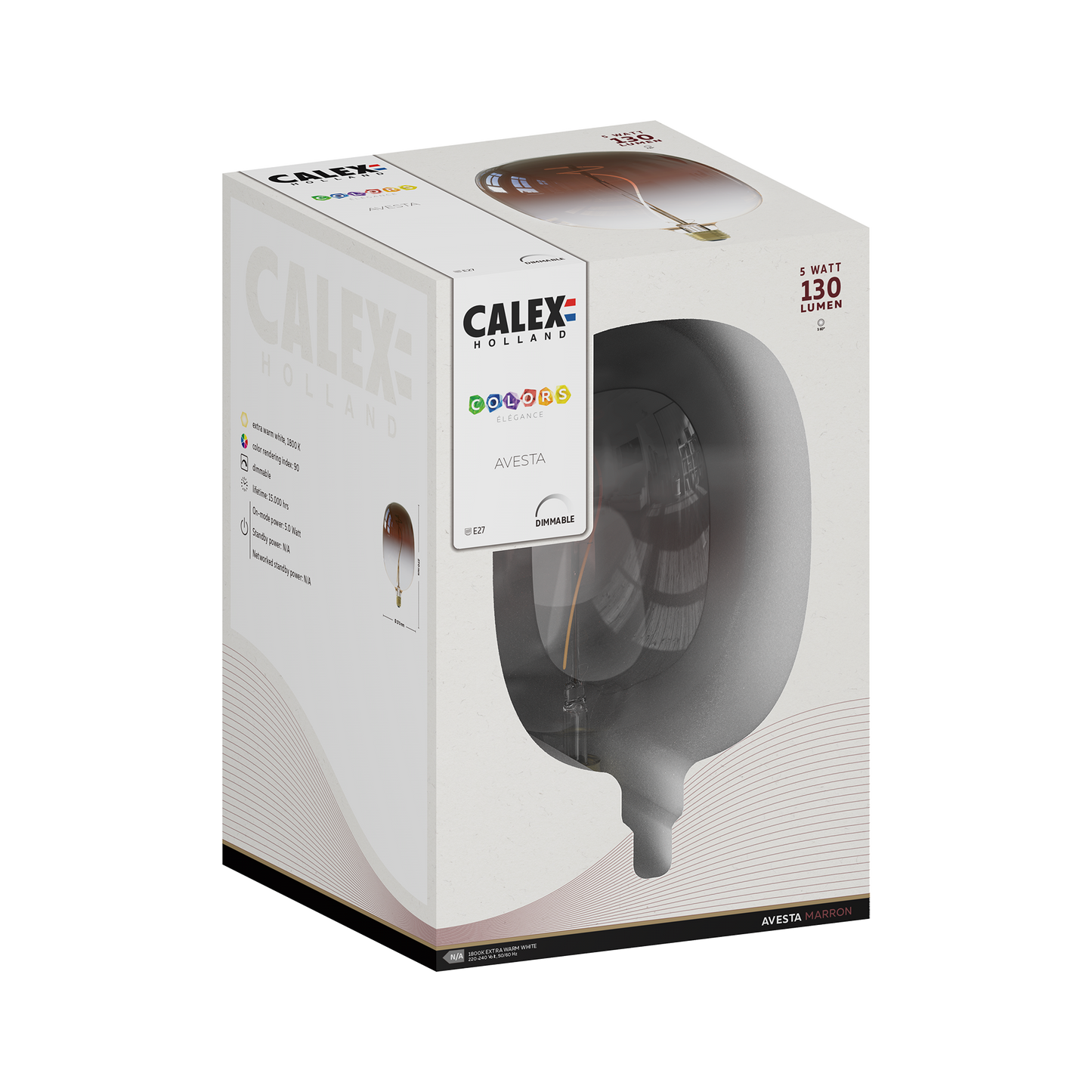 Calex Avesta Colors Marron - E27 LED Lamp - Filament Lichtbron Dimbaar - 5W - Warm Wit Licht