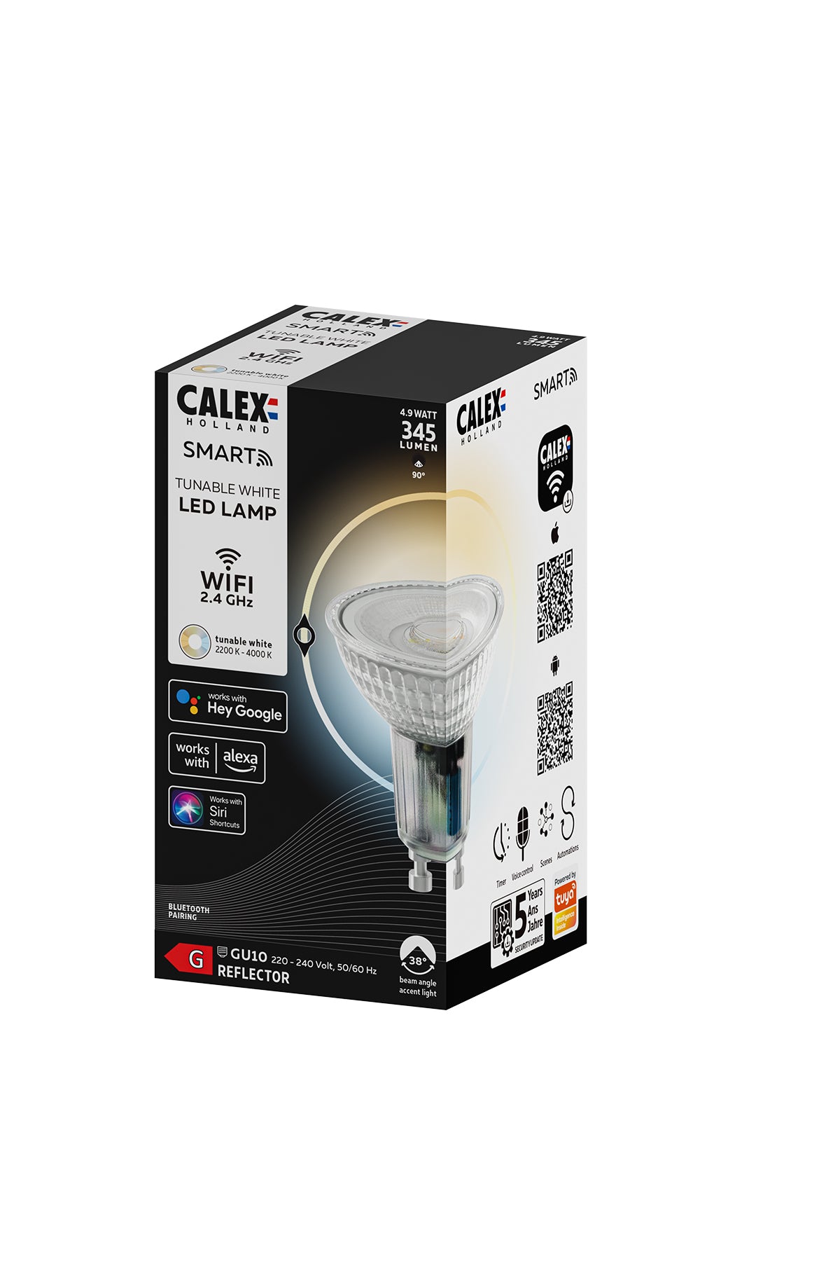 Calex Slimme Lamp - Wifi LED Verlichting - GU10 Smart Lichtbron - Dimbaar - Warm Wit licht - 4.9W