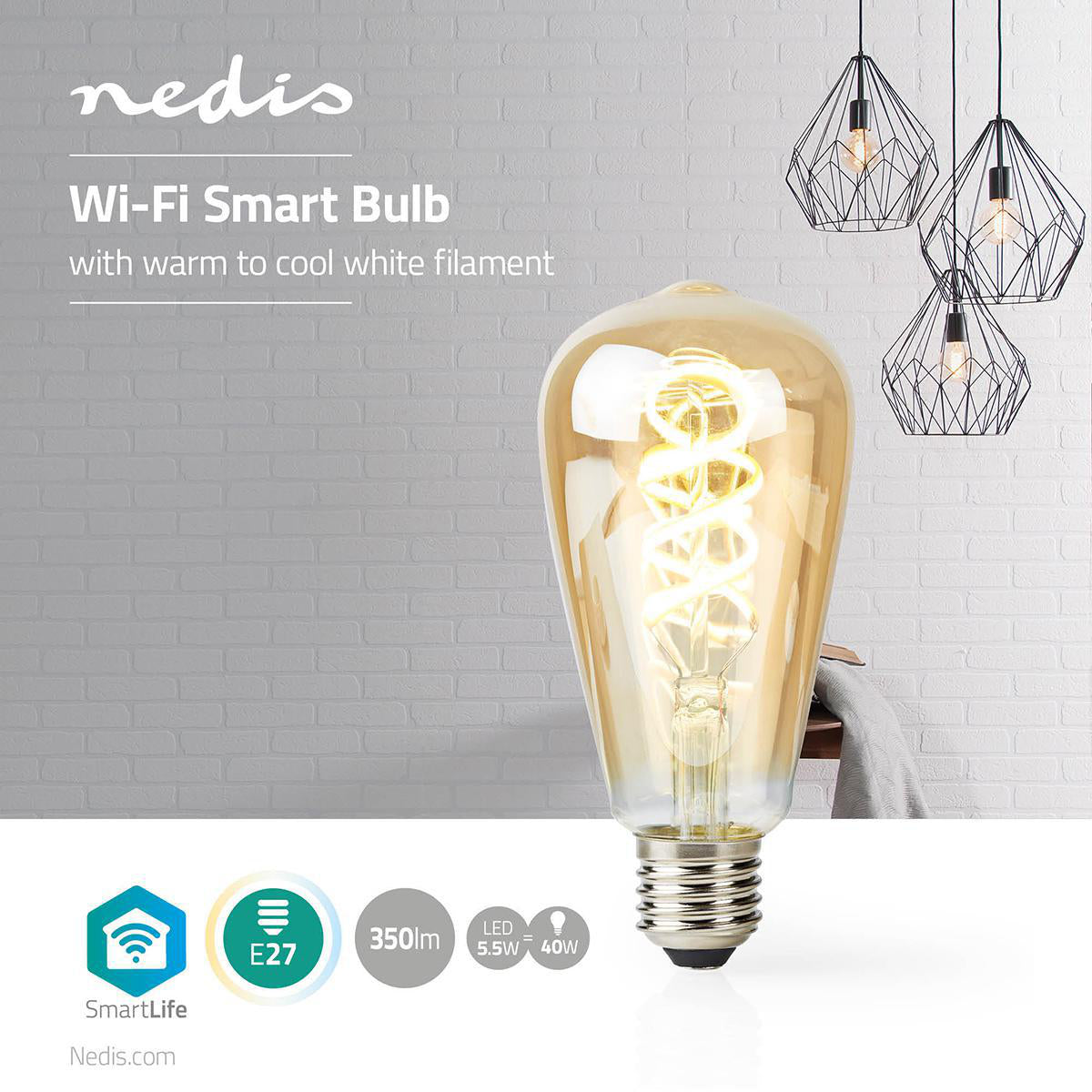 Goud Smart serie Nedis LED-filamentlamp