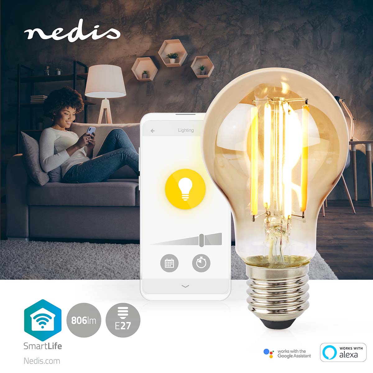 Wi-Fi | E27 | 806 lm | 7 W | Warm Wit | 1800 - 3000 K | Glas | Android™ / IOS | Peer | 1 Stuks