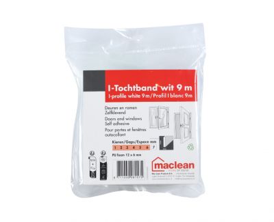 Maclean I-tochtband PU foam wit 12x6mm zelfklevend 9m¹