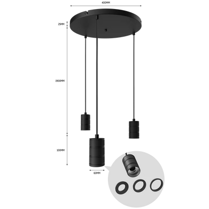 Calex Hanglamp Rond - 3x E27 - 40cm - Zwart