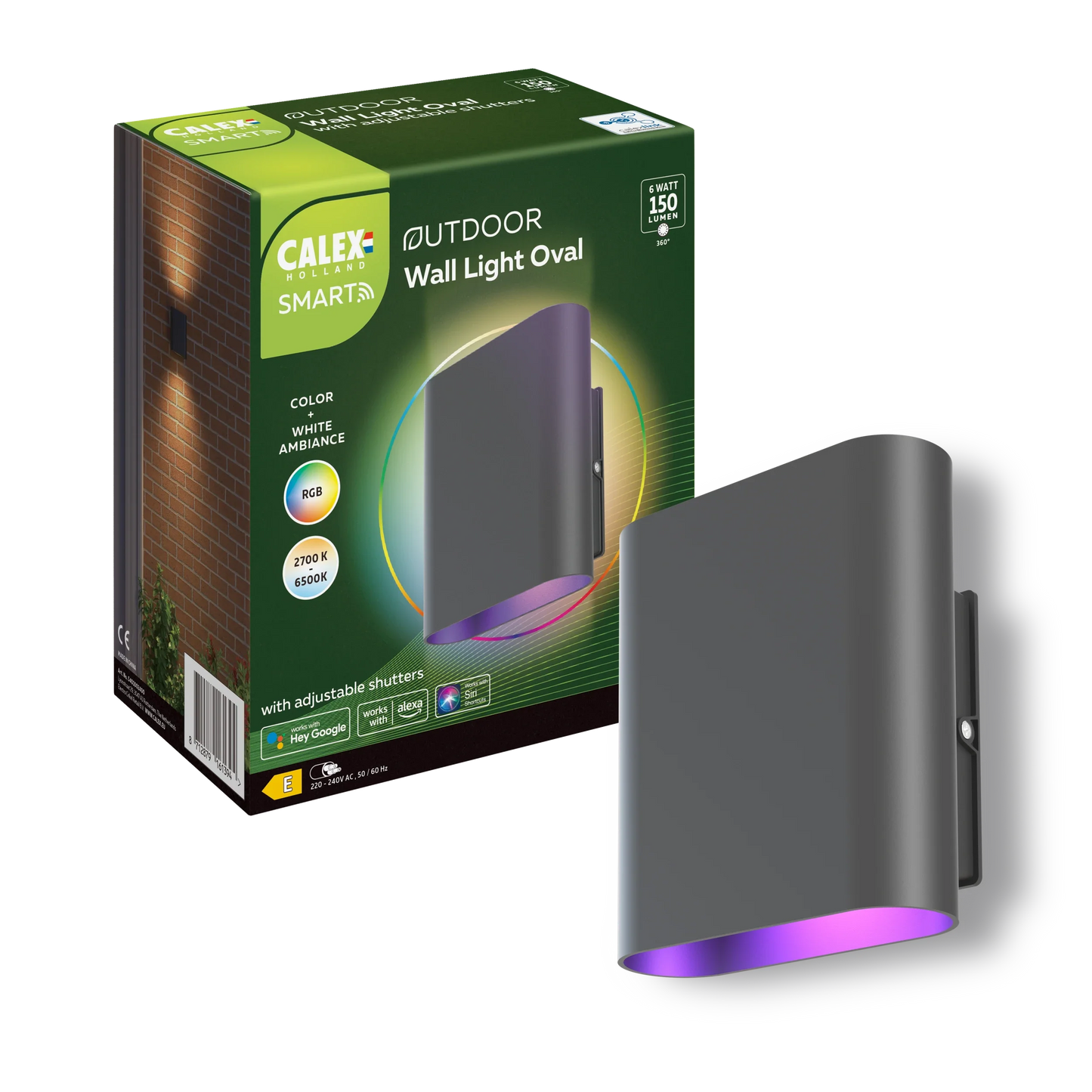 Calex Slimme - Tuin Muur Lamp - Ovaal - RGB - CCT