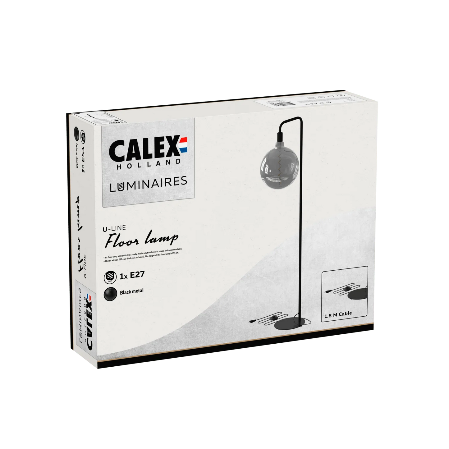 Calex U-Line Vloerlamp – Mat Zwart – Minimalistisch & Elegant
