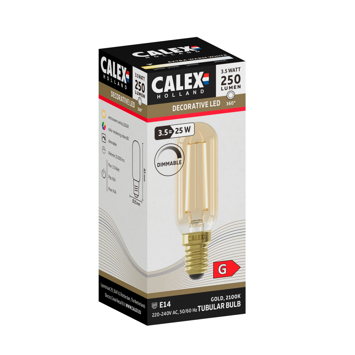 Calex E14 Buislamp 3.5W Flame Gold Dimbaar