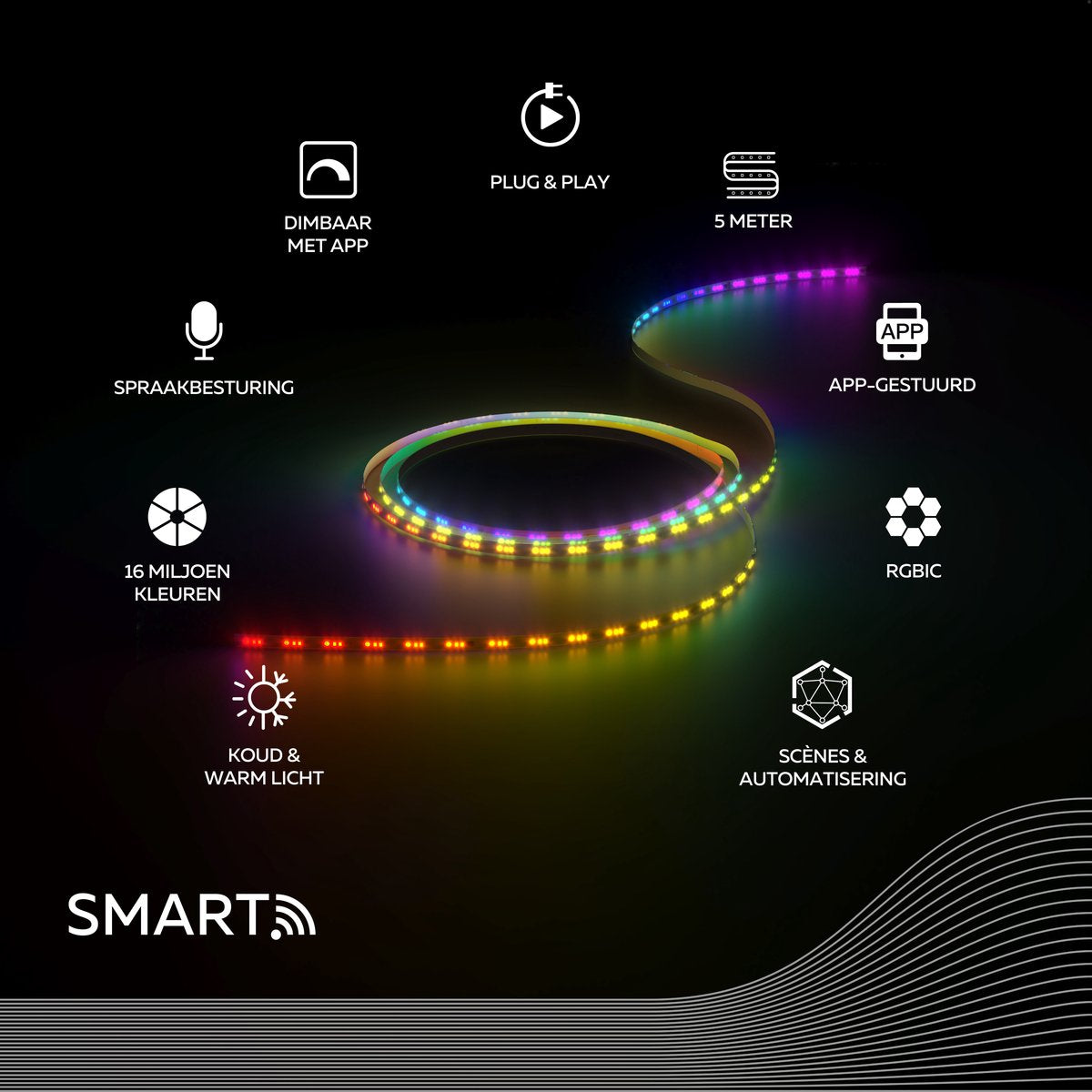 Functies van de Calex Smart LED-strip: RGBIC, app, spraakbesturing en scènes