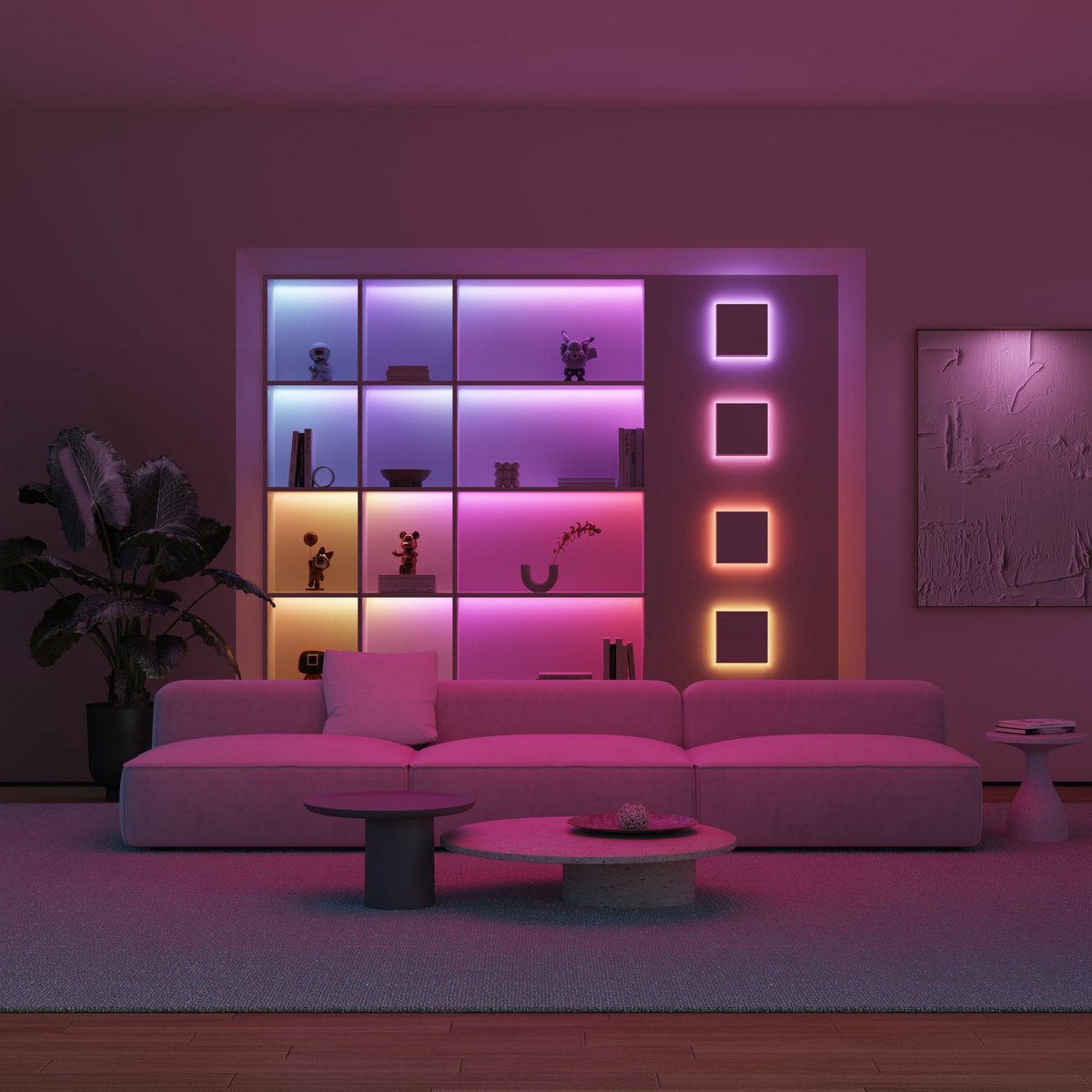 Meerkleurige RGBIC-kastverlichting met de Calex Smart LED-strip