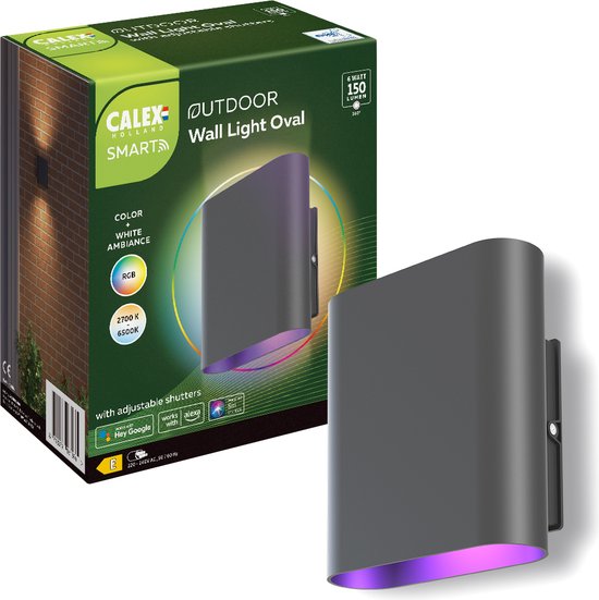 Calex Smart Outdoor LED Up & Down Wandlamp zwart- Ovaal
