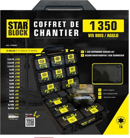 Starblock assortimentskoffer spaanplaat schroeven 1350st