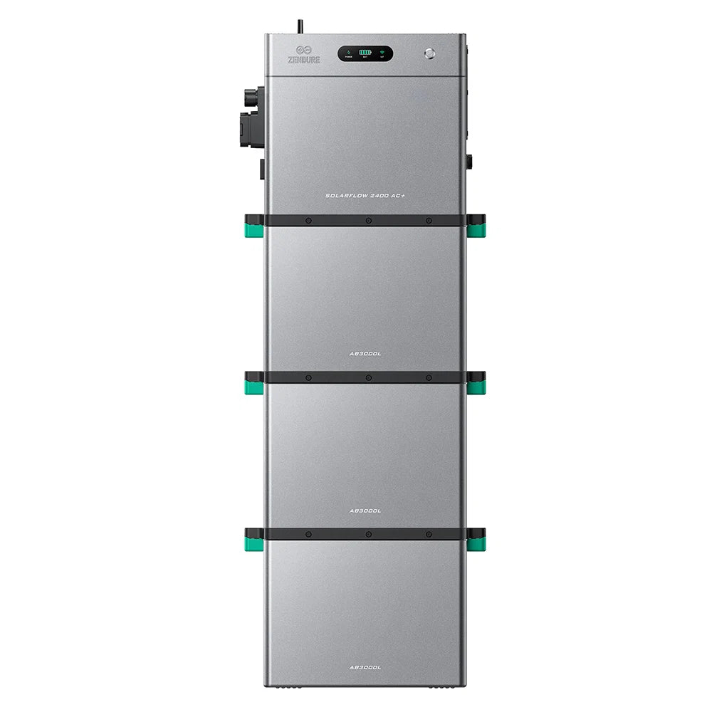 Zendure SolarFlow 2400 AC+ met drie AB3000L batterijmodules, totaal 11,04 kWh