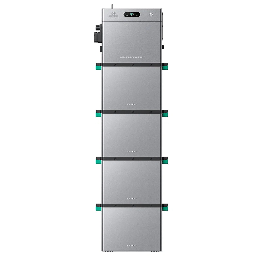Zendure SolarFlow 2400 AC+ met vier AB3000L batterijmodules, totaal 13,92 kWh
