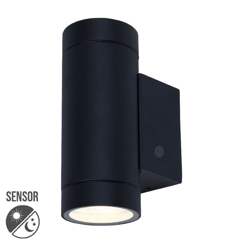 Buitenlamp met sensor Sami | Schemersensor | GU10 fitting | IP65 | Up & downlight | Ø 65 mm | Mat zwart