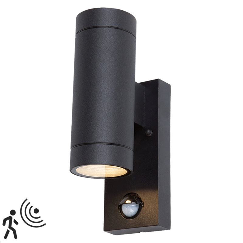 Buitenlamp met sensor Samos | Bewegingsmelder | GU10 fitting | IP44 | Up & downlight | Ø 65 mm | Mat zwart