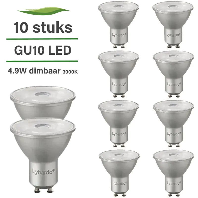 Set van 10 Lybardo LED spots GU10 | 4.9 watt dimbaar | 3000K modern warm wit