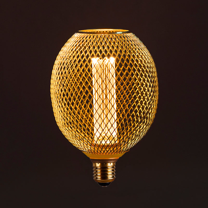 LED lamp E27 | Goud metaal | 3.5 watt dimbaar | 1800K extra warm wit | Globe 110 mm | Draadlamp ovaal | LED kooldraad | Lybardo