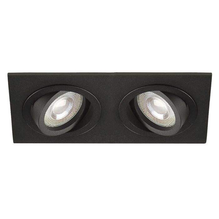 Dubbele inbouwspot Vienna | Kantelbaar | Vierkant | Mat zwart dubbel spotje voor LED