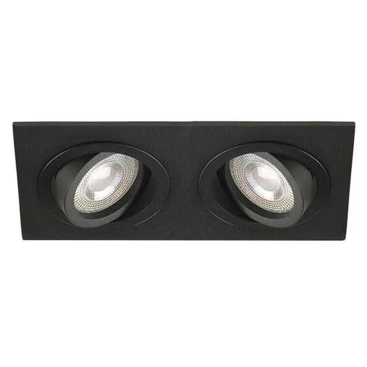 Dubbele inbouwspot Vienna | Kantelbaar | Vierkant | Mat zwart dubbel spotje voor LED