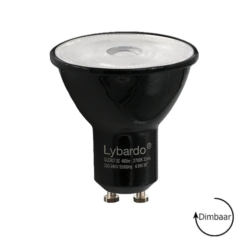 Lybardo LED spot GU10 | 4.9 watt dimbaar | 2700K warm wit | Glans zwart
