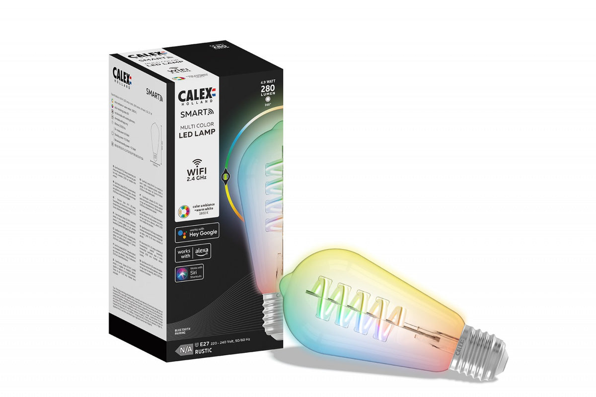 Calex Slimme Lamp - Wifi LED Filament Verlichting - E27 - Smart Bulb Helder - Rustiek - RGB en Warm Wit Licht – productafbeelding 2