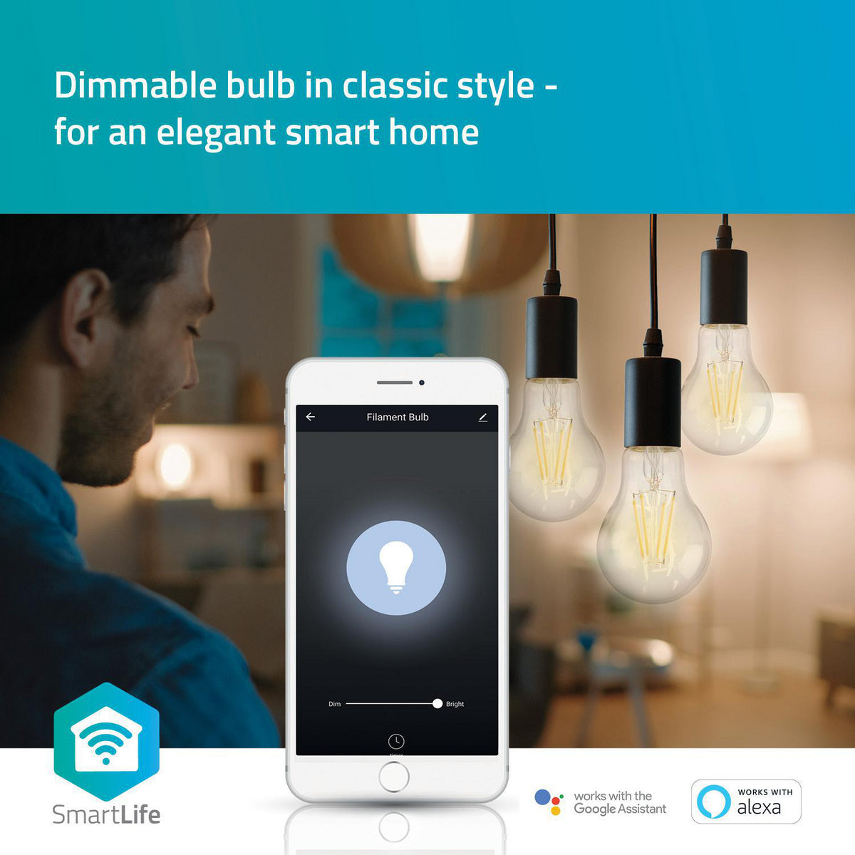 Nedis Smart LED Filamentlampe E27 , 500 lm, 5 W, 2700K, mat rustiek – productafbeelding 5
