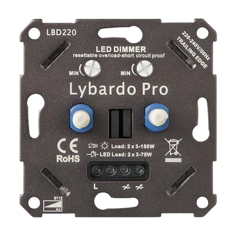 Lybardo ITEC 2 x 0-75W Pro LED Duo Dimmer - Fase Afsnijding - Universeel - Elektronische zekering