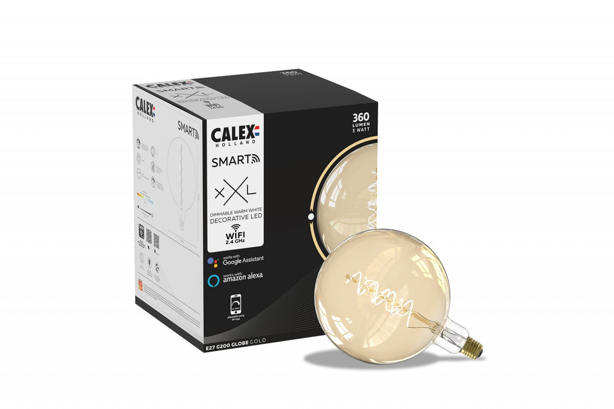 Calex Slimme LED Lamp XXL - 20cm - E27 - Smart Lichtbron - Goud - Dimbaar - Warm Wit licht - 5W – productafbeelding 2